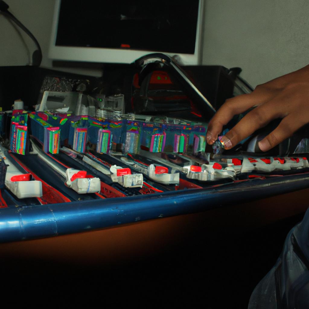 Person manipulating audio equipment creatively