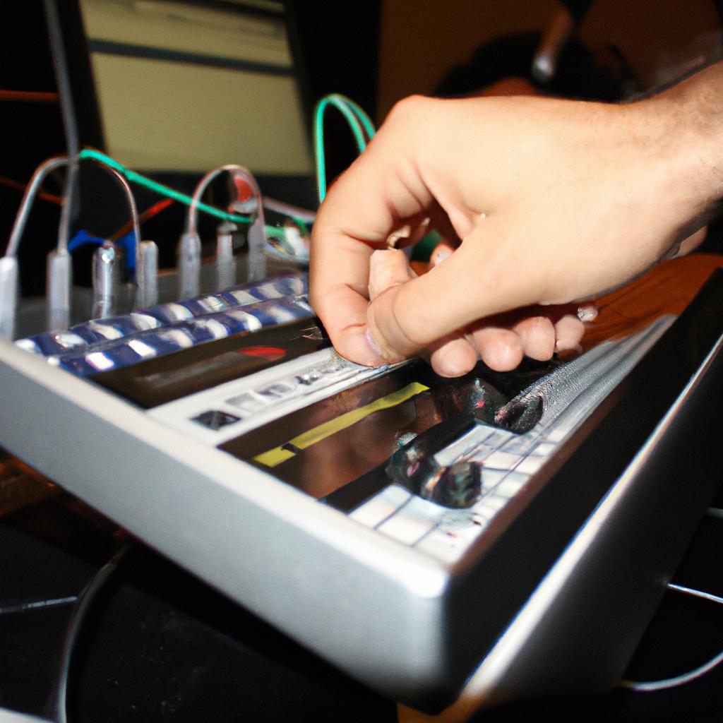 Person manipulating electronic music equipment