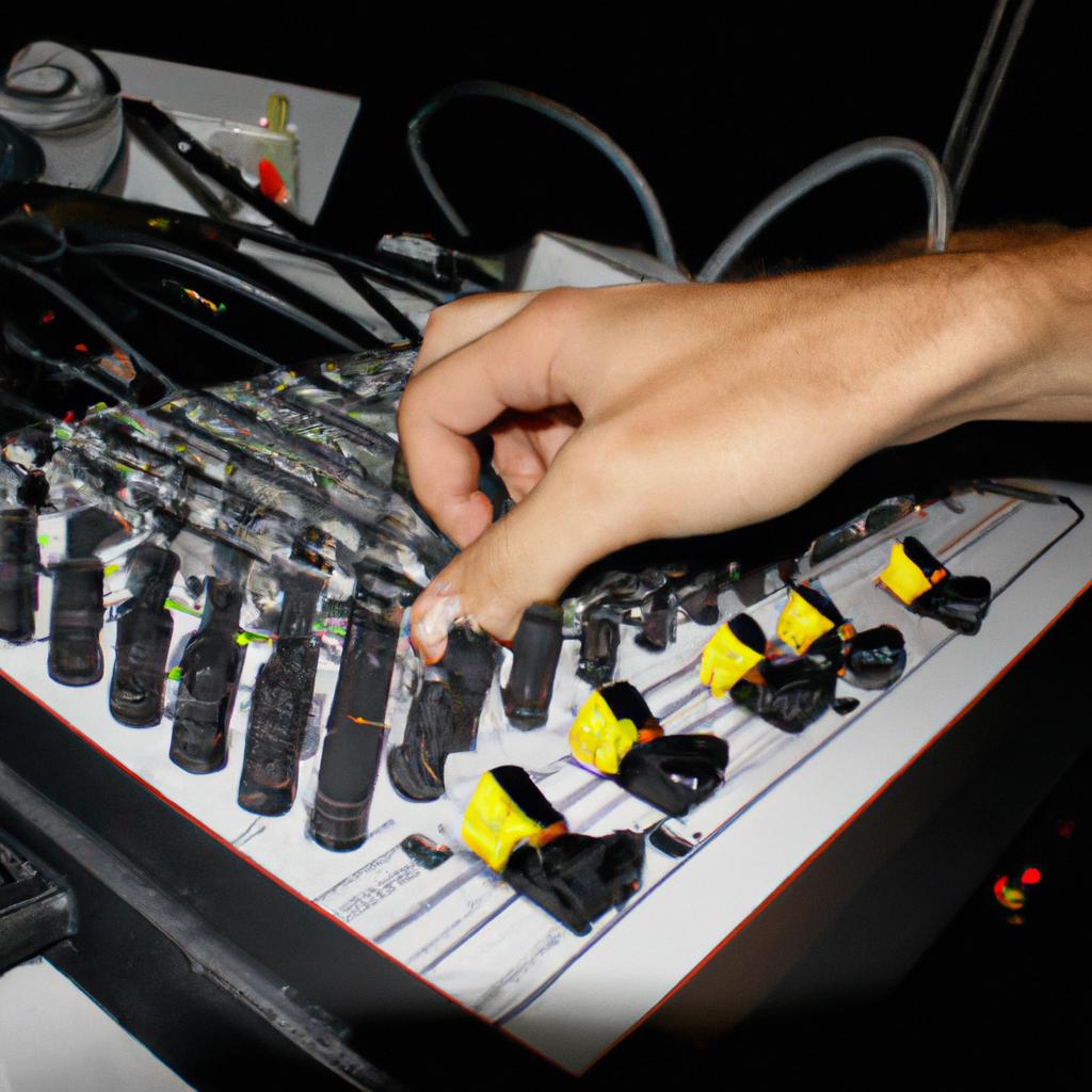 Person operating noise music equipment