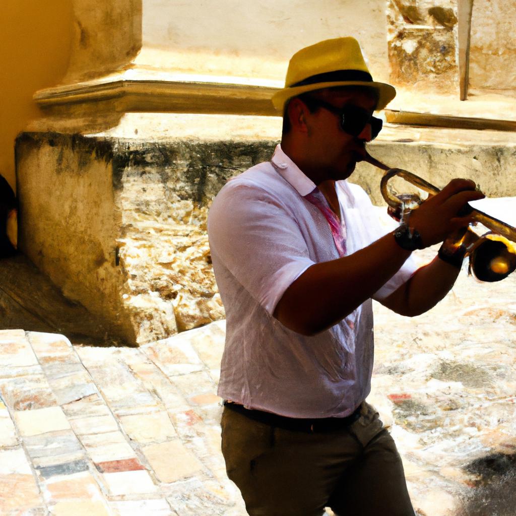 Person playing loud music, tourists